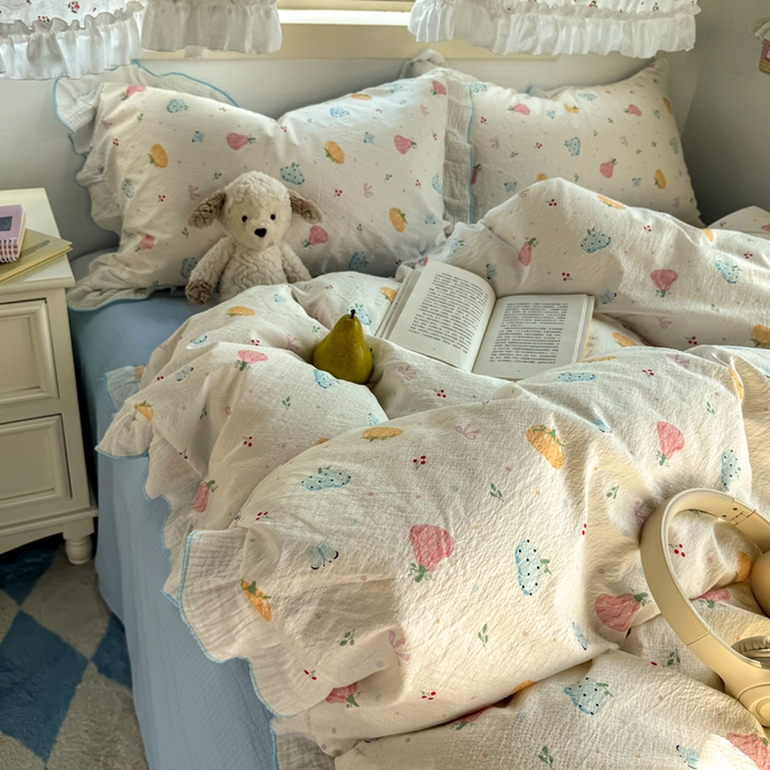 91家纺网 家纺一手货源 找家纺 （总）繁花家居 2025新款高弹线云感木棉多层纱花边超软四件套