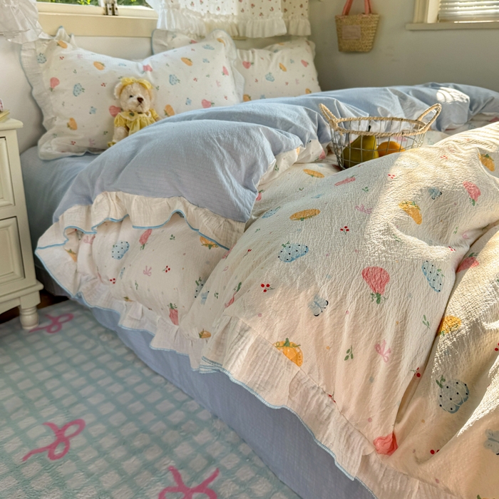 91家纺网 家纺一手货源 找家纺 （总）繁花家居 2025新款高弹线云感木棉多层纱花边超软四件套