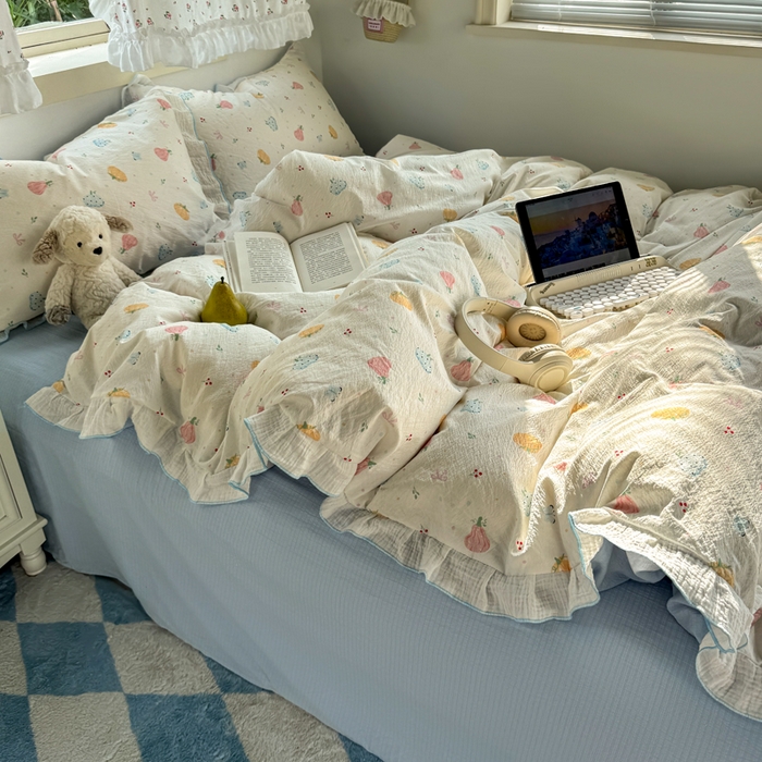 91家纺网 家纺一手货源 找家纺 （总）繁花家居 2025新款高弹线云感木棉多层纱花边超软四件套