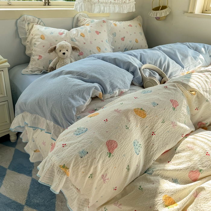 91家纺网 家纺一手货源 找家纺 （总）繁花家居 2025新款高弹线云感木棉多层纱花边超软四件套