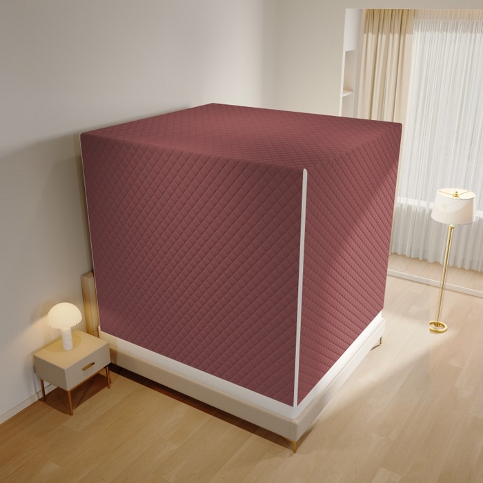 91家纺网 家纺一手货源 找家纺 卓尔居 2025新款坐床保暖罩夹棉一体式保暖蚊帐，夹棉蚊帐，冬季蚊帐 枣红