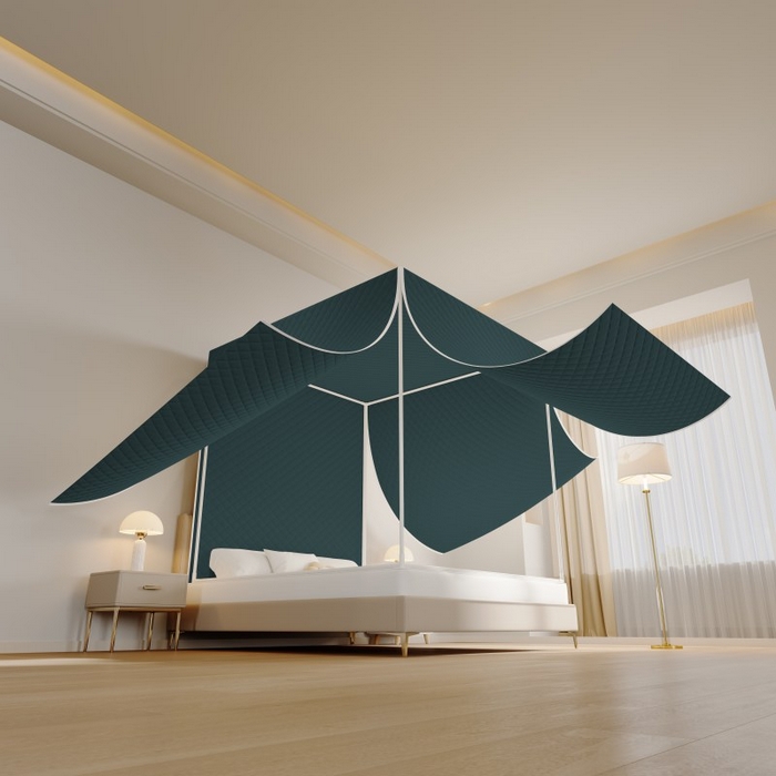 91家纺网 家纺一手货源 找家纺 卓尔居 2025新款坐床保暖罩夹棉一体式保暖蚊帐，夹棉蚊帐，冬季蚊帐 深绿