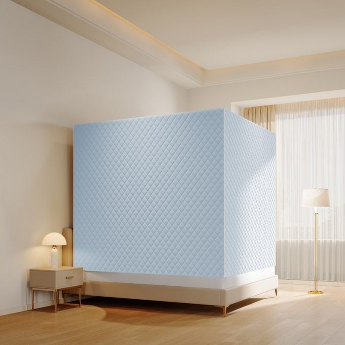 91家纺网 家纺一手货源 找家纺 卓尔居 2025新款坐床保暖罩夹棉一体式保暖蚊帐，夹棉蚊帐，冬季蚊帐 浅蓝