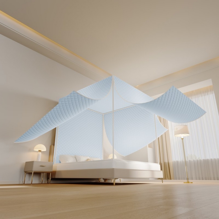 91家纺网 家纺一手货源 找家纺 卓尔居 2025新款坐床保暖罩夹棉一体式保暖蚊帐，夹棉蚊帐，冬季蚊帐 浅蓝