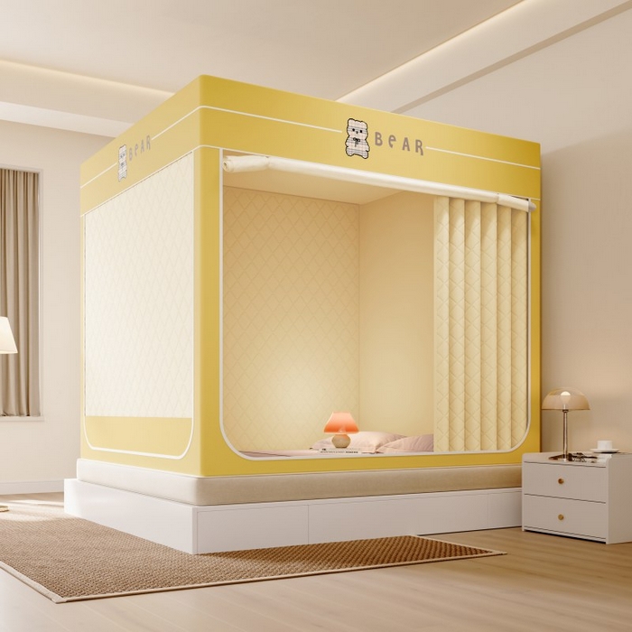 91家纺网 家纺一手货源 找家纺 卓尔居 2025新款坐床保暖罩夹棉一体式保暖蚊帐，夹棉蚊帐，冬季蚊帐 黄色