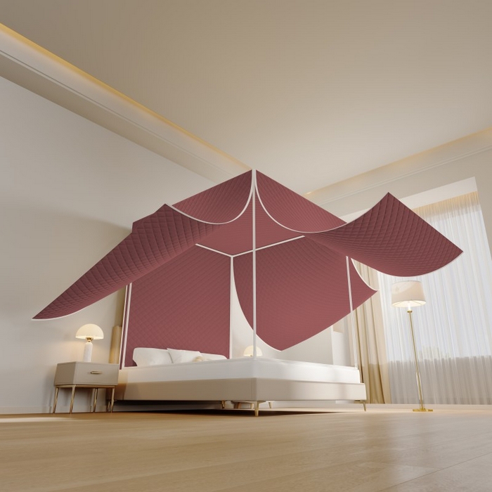 91家纺网 家纺一手货源 找家纺 卓尔居 2025新款坐床保暖罩夹棉一体式保暖蚊帐，夹棉蚊帐，冬季蚊帐 枣红