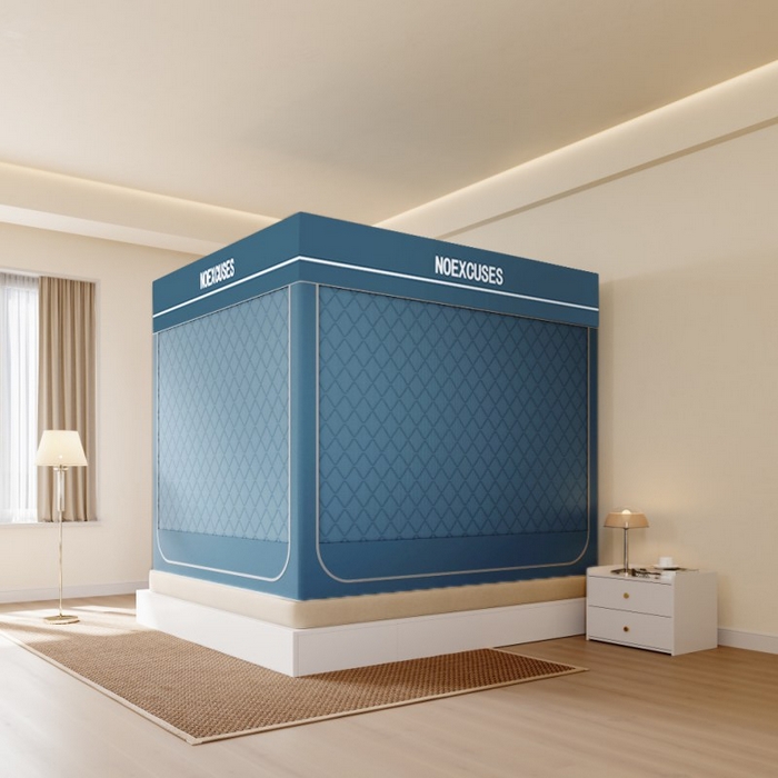 91家纺网 家纺一手货源 找家纺 卓尔居 2025新款坐床保暖罩夹棉一体式保暖蚊帐，夹棉蚊帐，冬季蚊帐 蓝灰