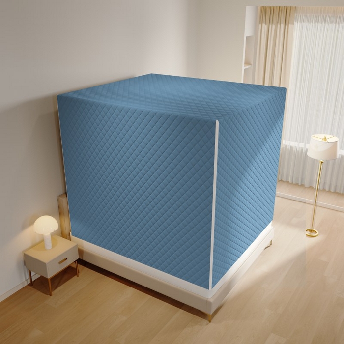 91家纺网 家纺一手货源 找家纺 卓尔居 2025新款坐床保暖罩夹棉一体式保暖蚊帐，夹棉蚊帐，冬季蚊帐 蓝灰