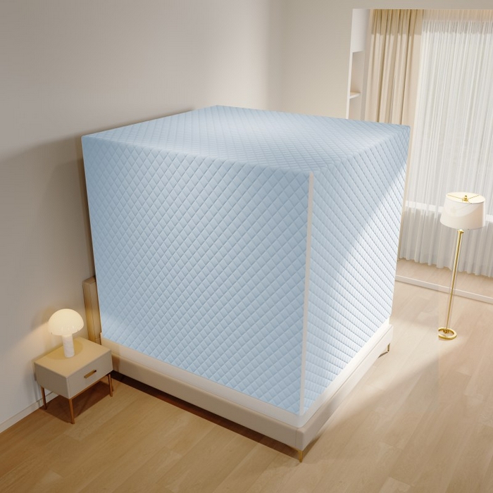 91家纺网 家纺一手货源 找家纺 卓尔居 2025新款坐床保暖罩夹棉一体式保暖蚊帐，夹棉蚊帐，冬季蚊帐 浅蓝