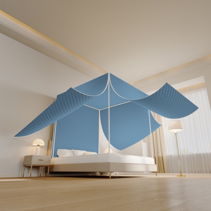 91家纺网 家纺一手货源 找家纺 卓尔居 2025新款坐床保暖罩夹棉一体式保暖蚊帐，夹棉蚊帐，冬季蚊帐 蓝灰