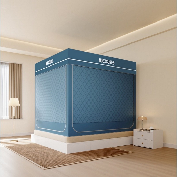 91家纺网 家纺一手货源 找家纺 卓尔居 2025新款坐床保暖罩夹棉一体式保暖蚊帐，夹棉蚊帐，冬季蚊帐 蓝灰