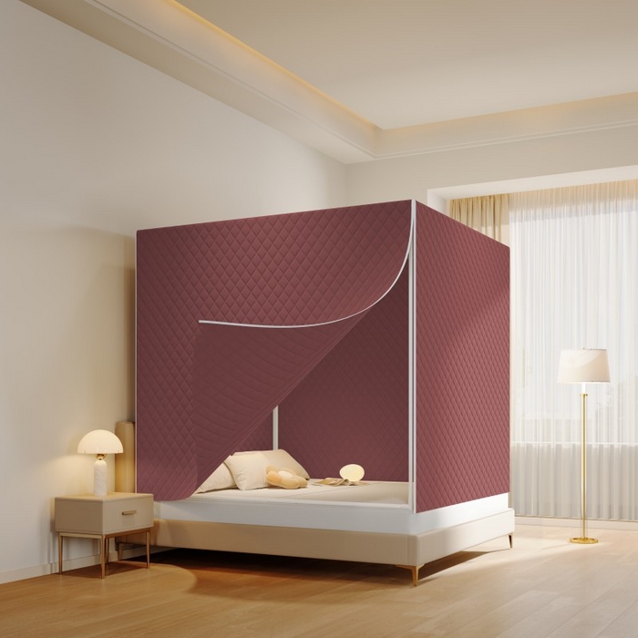 卓尔居 2025新款坐床保暖罩夹棉一体式保暖蚊帐，夹棉蚊帐，冬季蚊帐 枣红