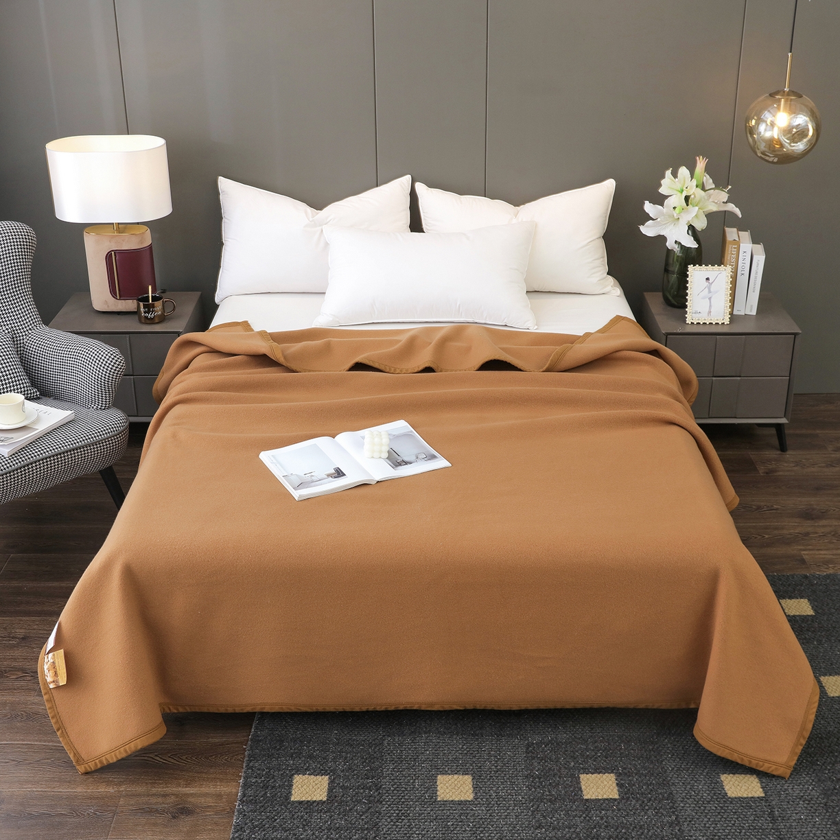 91家纺网 家纺一手货源 找家纺 （总）悦织湾家纺 2025新款双面绒宾馆酒店毯涤纶仿羊绒毯纯色驼色毛毯可供跨境可开专票可定制颜色尺寸