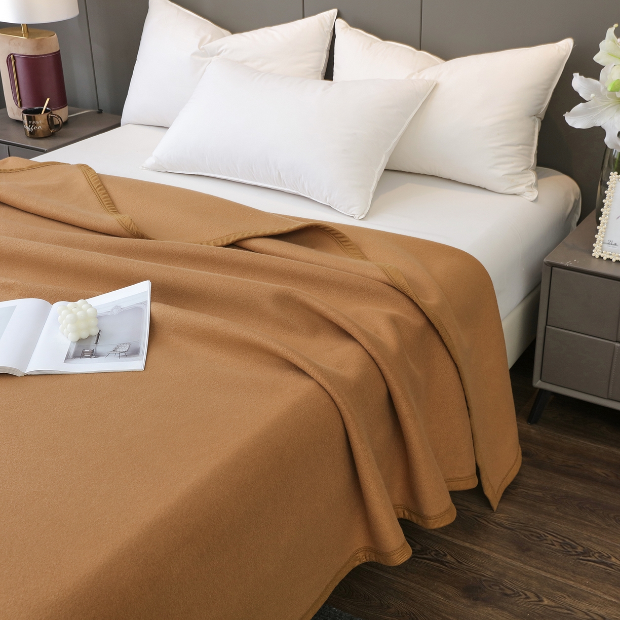 91家纺网 家纺一手货源 找家纺 （总）悦织湾家纺 2025新款双面绒宾馆酒店毯涤纶仿羊绒毯纯色驼色毛毯可供跨境可开专票可定制颜色尺寸