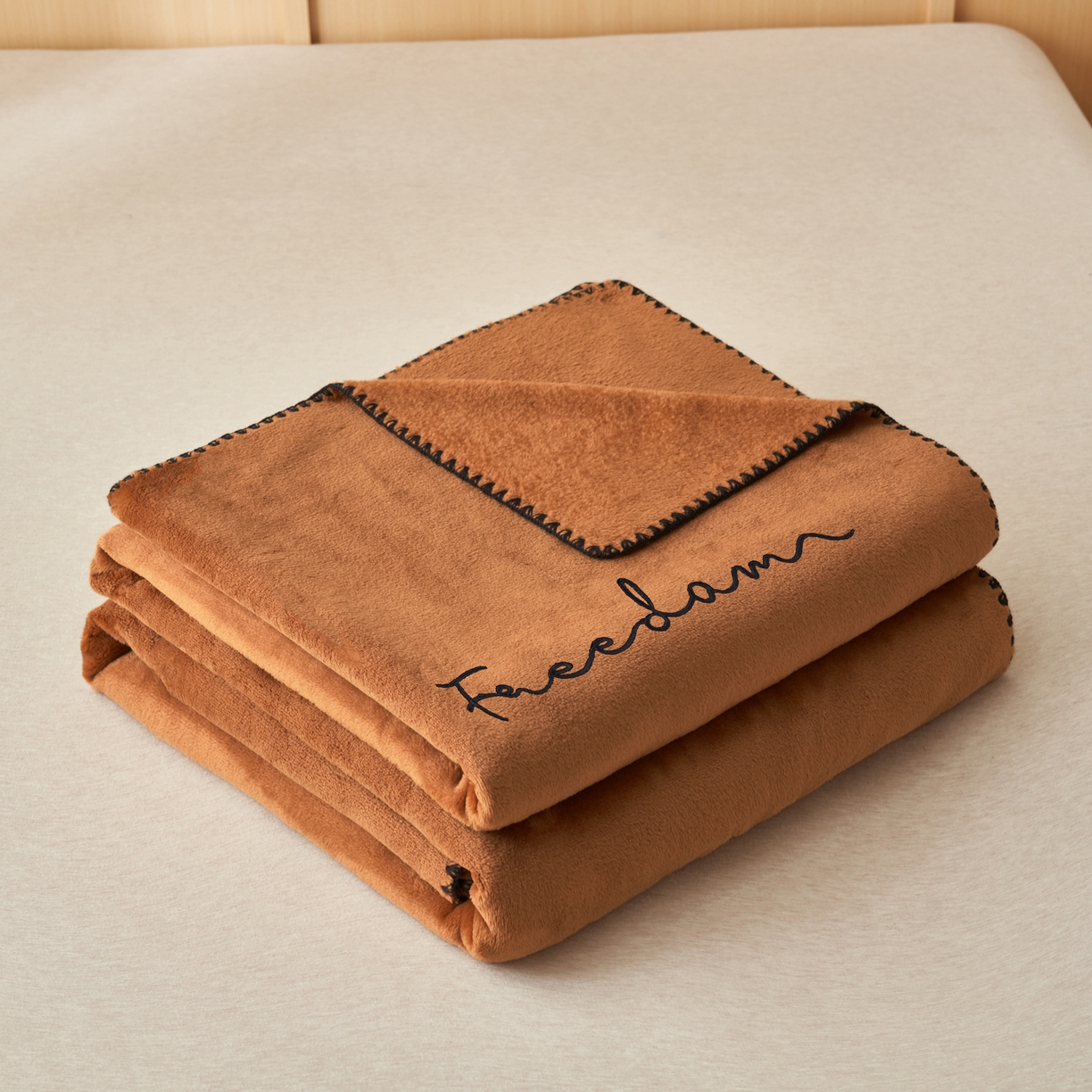 91家纺网 家纺一手货源 找家纺 艾佳 2025A类加厚双面牛奶绒多功能四季毯-绣花毛毯 绣花-布朗棕