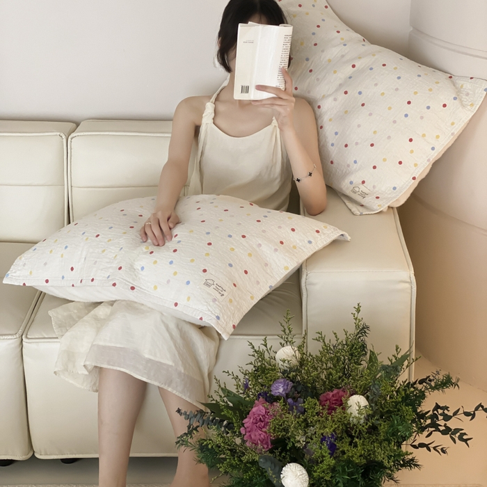 91家纺网 家纺一手货源 找家纺 麻依 2025新款安心棉枕巾四层全棉纱布枕头皮 彩虹点点