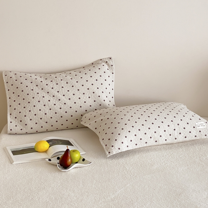 麻依 2025新款安心棉枕巾四层全棉纱布枕头皮 小波点