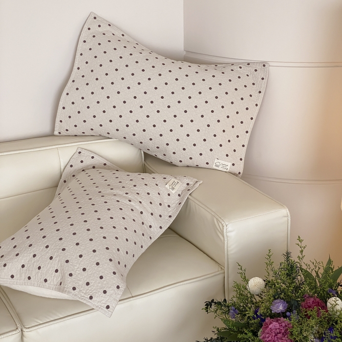 91家纺网 家纺一手货源 找家纺 麻依 2025新款安心棉枕巾四层全棉纱布枕头皮 小波点