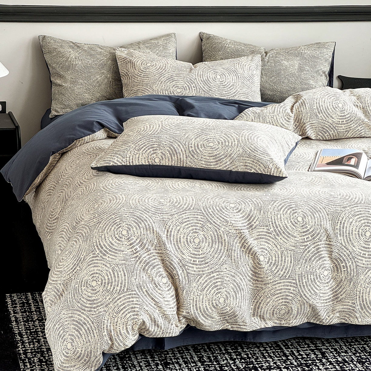 91家纺网 家纺一手货源 找家纺 红淳家纺 2025新款全棉加厚磨毛四件套 韵律-蓝