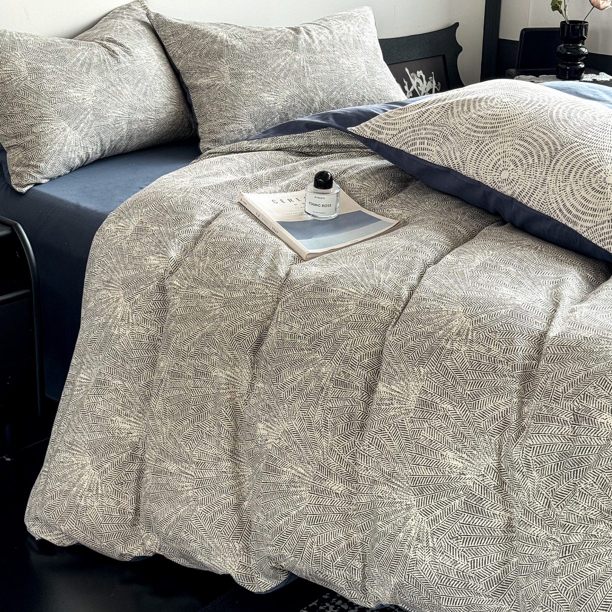 91家纺网 家纺一手货源 找家纺 红淳家纺 2025新款全棉加厚磨毛四件套 威廉-蓝