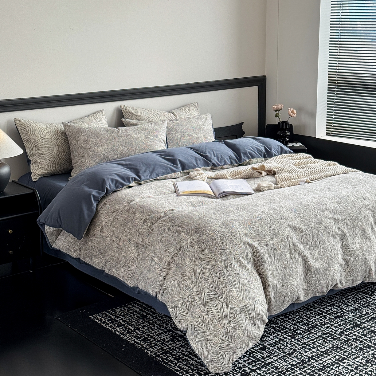 91家纺网 家纺一手货源 找家纺 红淳家纺 2025新款全棉加厚磨毛四件套 威廉-蓝