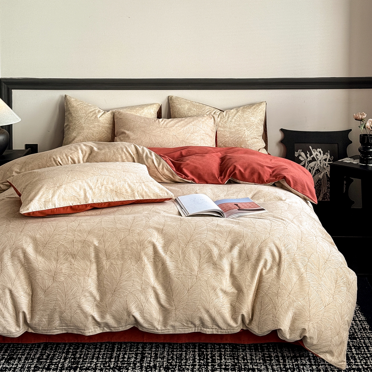 91家纺网 家纺一手货源 找家纺 红淳家纺 2025新款全棉加厚磨毛四件套 秋意-桔