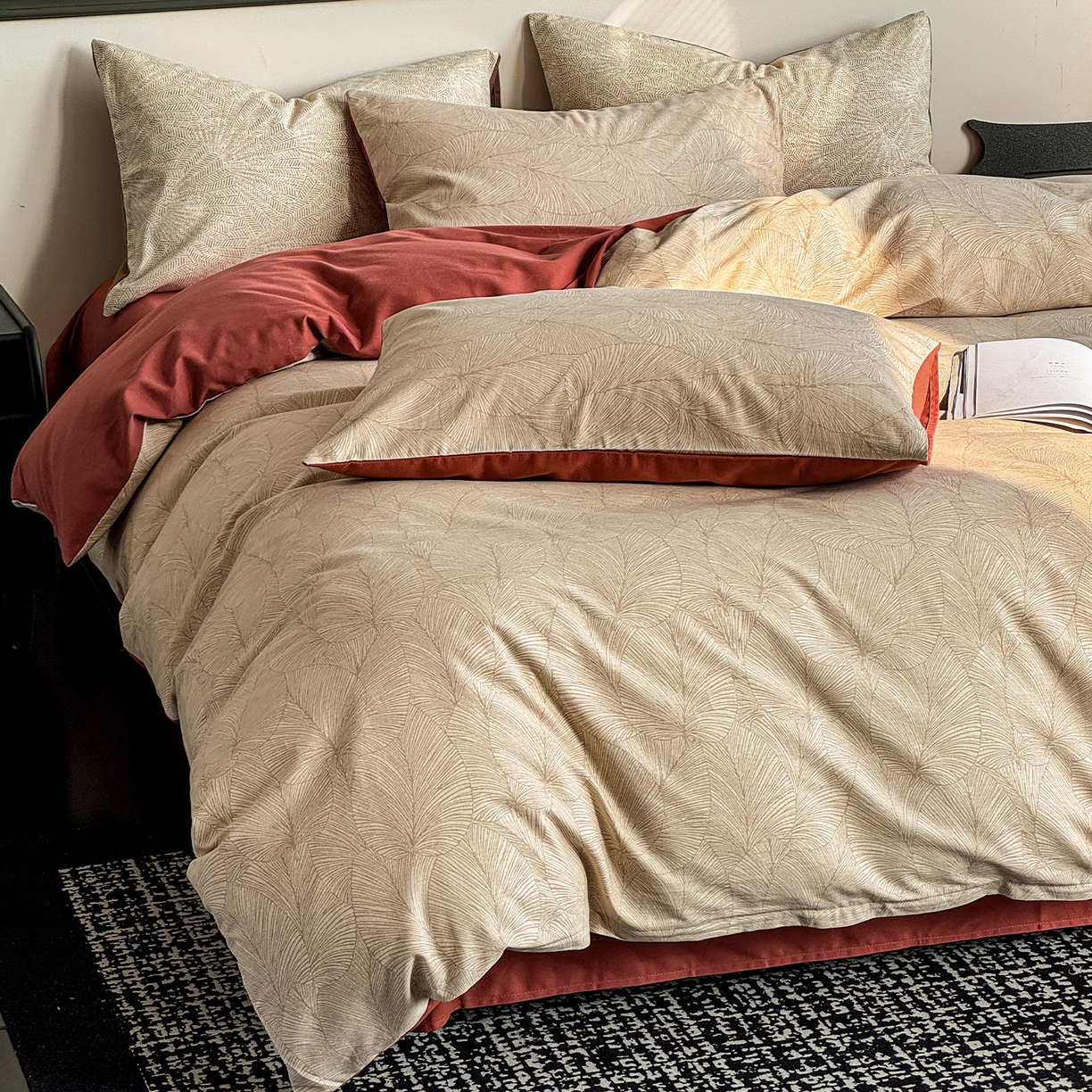 91家纺网 家纺一手货源 找家纺 红淳家纺 2025新款全棉加厚磨毛四件套 秋意-桔