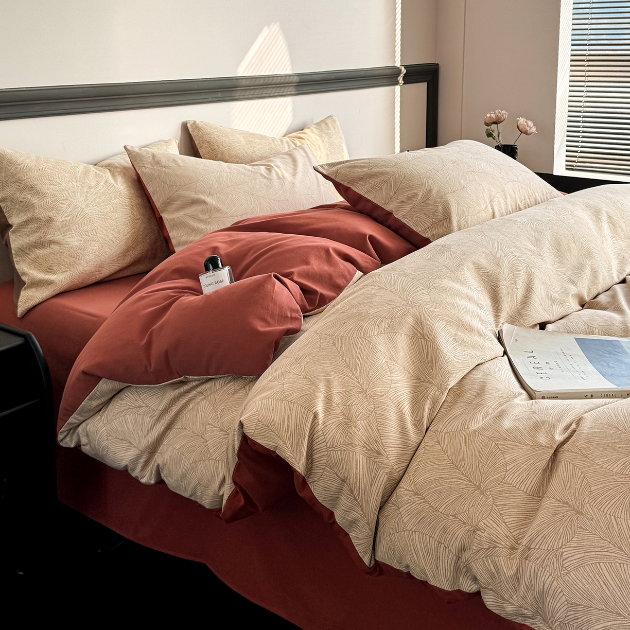 91家纺网 家纺一手货源 找家纺 红淳家纺 2025新款全棉加厚磨毛四件套 秋意-桔