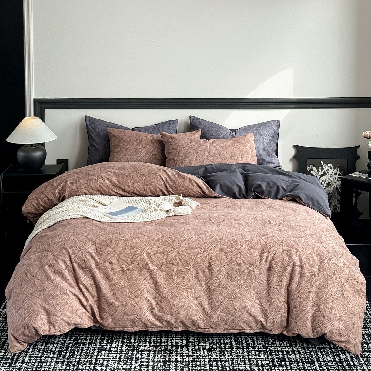 红淳家纺 2025新款全棉加厚磨毛四件套 叶语-咖