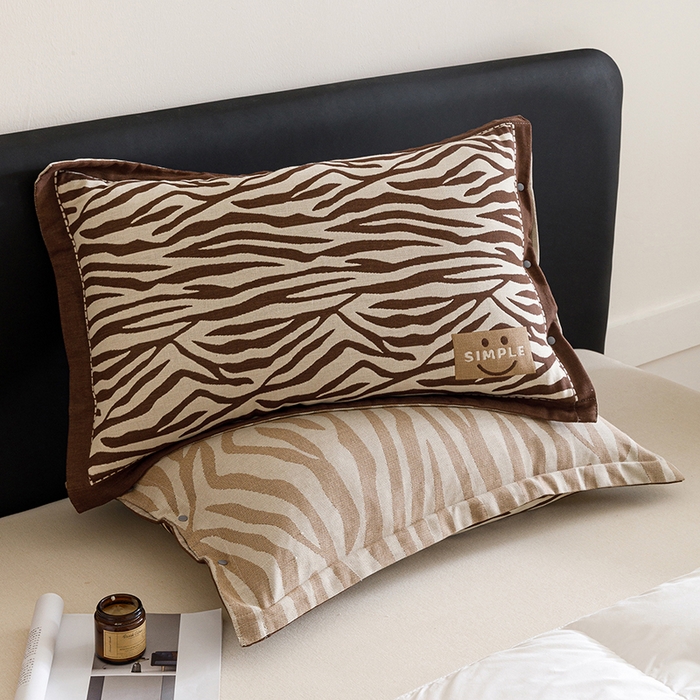 悦然毛巾被 2025新款全棉四层提花纱布美拉德凤格枕套 野韵棕