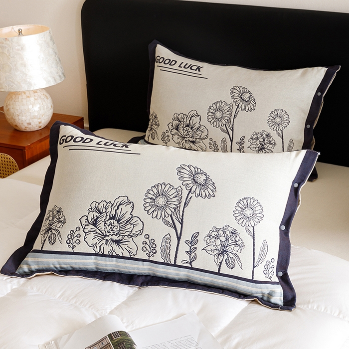 91家纺网 家纺一手货源 找家纺 悦然毛巾被 2025新款全棉四层提花纱布美拉德凤格枕套 素布花蓝