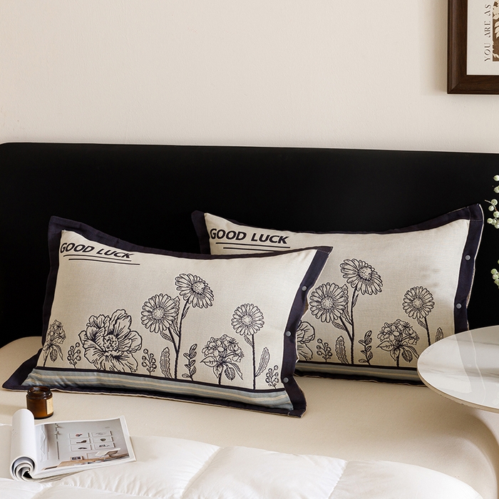 91家纺网 家纺一手货源 找家纺 悦然毛巾被 2025新款全棉四层提花纱布美拉德凤格枕套 素布花蓝