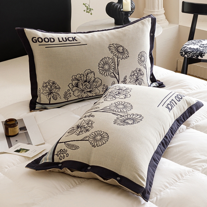 91家纺网 家纺一手货源 找家纺 悦然毛巾被 2025新款全棉四层提花纱布美拉德凤格枕套 素布花蓝