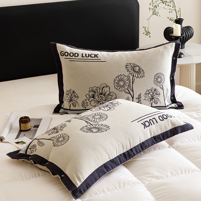 91家纺网 家纺一手货源 找家纺 悦然毛巾被 2025新款全棉四层提花纱布美拉德凤格枕套 素布花蓝