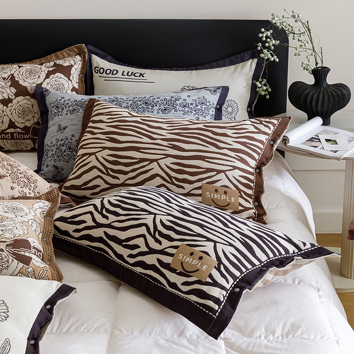 91家纺网 家纺一手货源 找家纺 悦然毛巾被 2025新款全棉四层提花纱布美拉德凤格枕套 组合