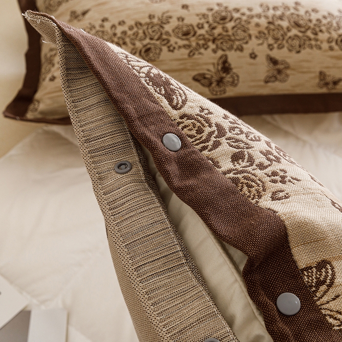 91家纺网 家纺一手货源 找家纺 悦然毛巾被 2025新款全棉四层提花纱布美拉德凤格枕套 花蝶咖