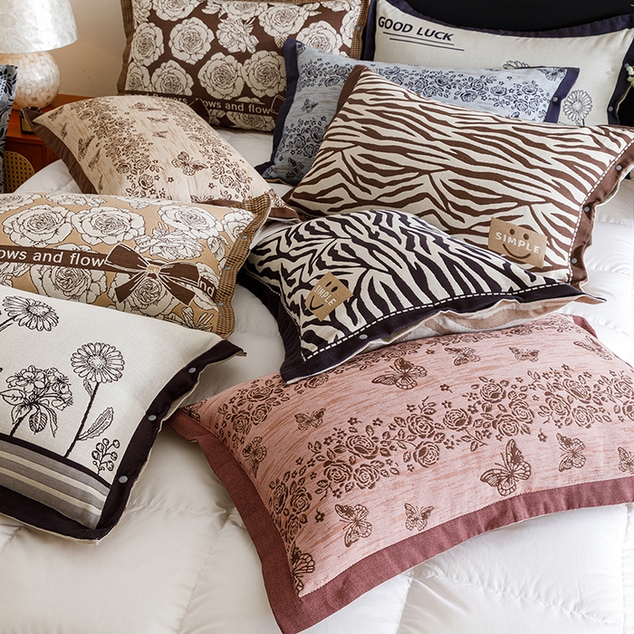 91家纺网 家纺一手货源 找家纺 悦然毛巾被 2025新款全棉四层提花纱布美拉德凤格枕套 组合