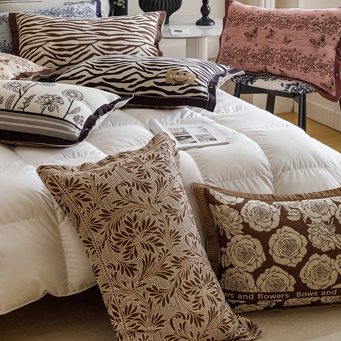 91家纺网 家纺一手货源 找家纺 悦然毛巾被 2025新款全棉四层提花纱布美拉德凤格枕套 组合