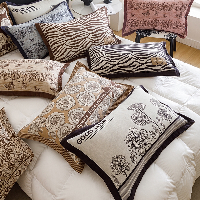 91家纺网 家纺一手货源 找家纺 悦然毛巾被 2025新款全棉四层提花纱布美拉德凤格枕套 组合