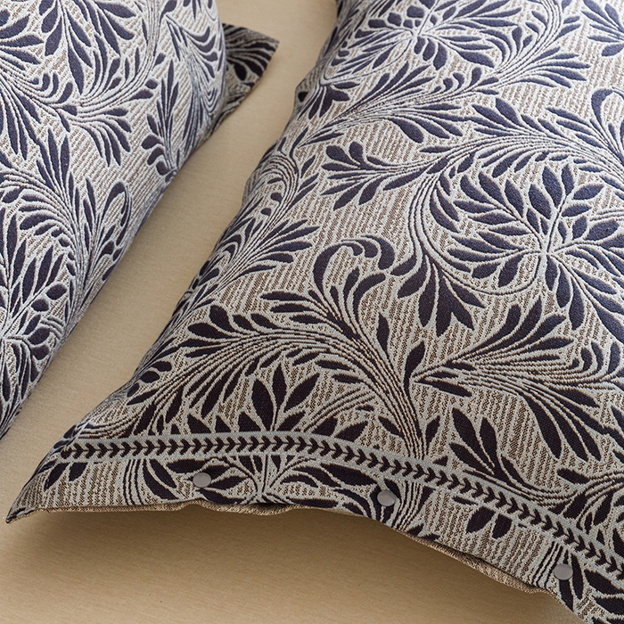 91家纺网 家纺一手货源 找家纺 悦然毛巾被 2025新款全棉四层提花纱布美拉德凤格枕套 蔓叶蓝