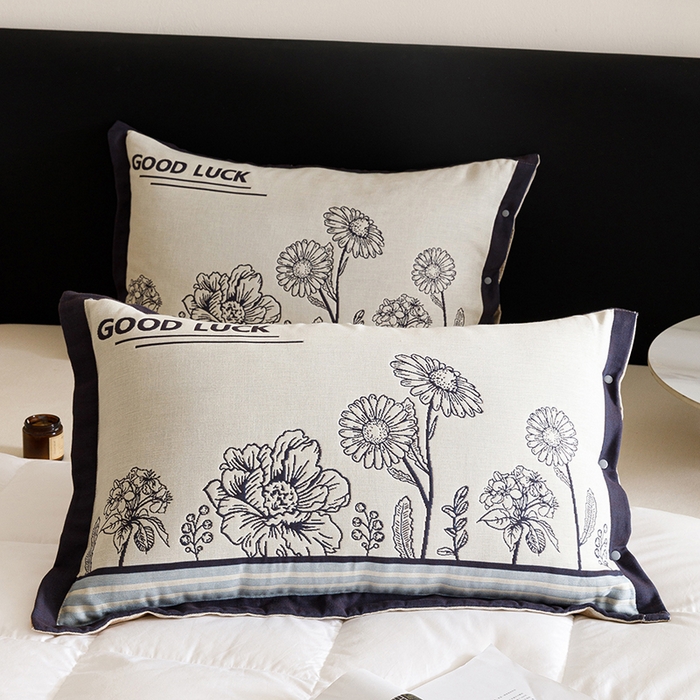 91家纺网 家纺一手货源 找家纺 悦然毛巾被 2025新款全棉四层提花纱布美拉德凤格枕套 素布花蓝