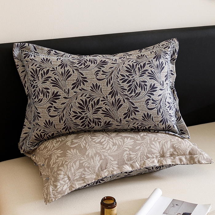 悦然毛巾被 2025新款全棉四层提花纱布美拉德凤格枕套 蔓叶蓝