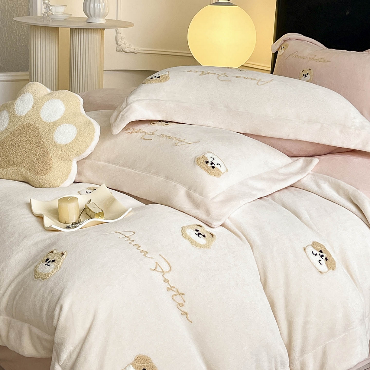 91家纺网 家纺一手货源 找家纺 （总）乔利卡沃 2025新款A类双面加厚保暖加绒宝宝绒刺绣被套床单卡通可爱床上用品牛奶绒四件套-元气萌宝