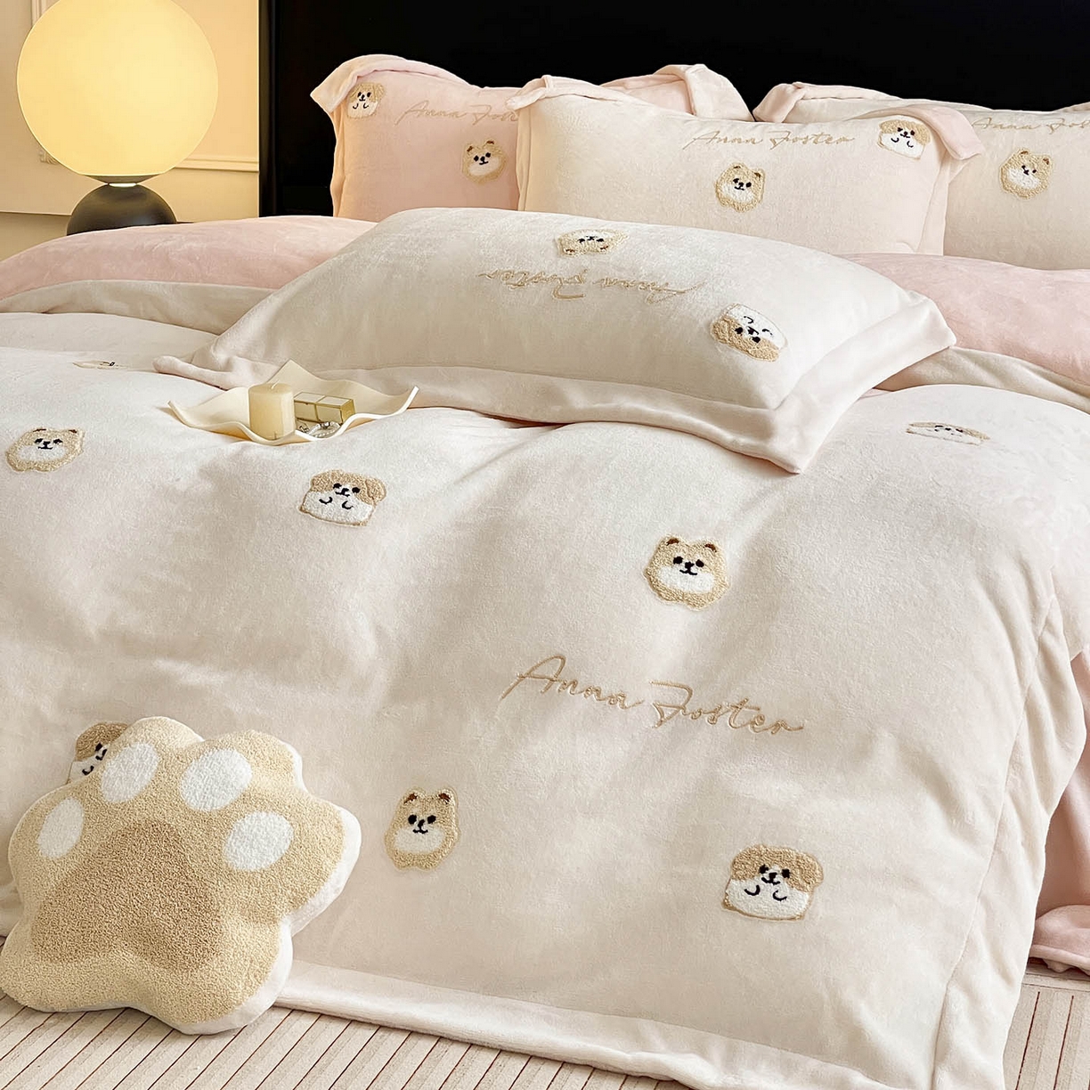 91家纺网 家纺一手货源 找家纺 （总）乔利卡沃 2025新款A类双面加厚保暖加绒宝宝绒刺绣被套床单卡通可爱床上用品牛奶绒四件套-元气萌宝