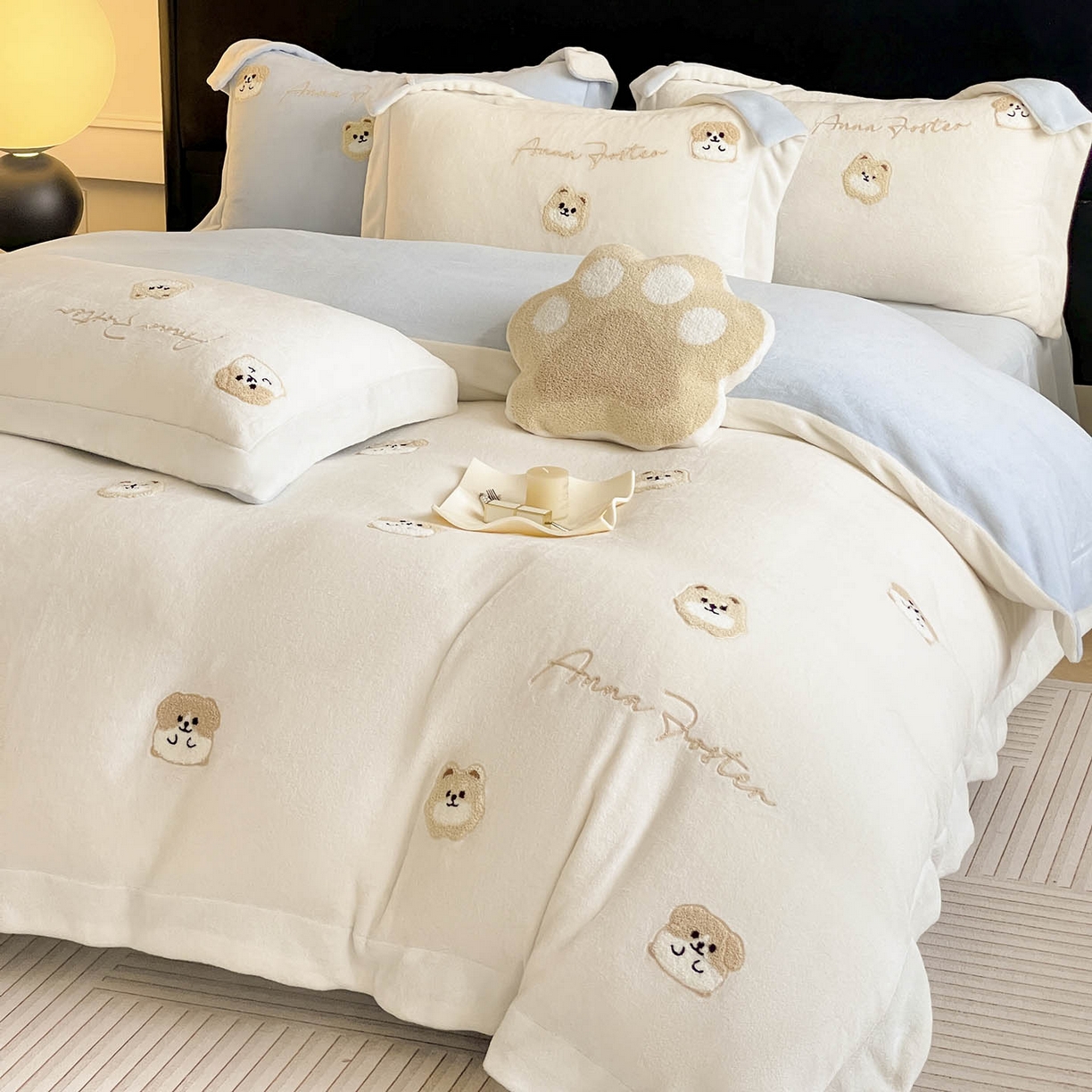 91家纺网 家纺一手货源 找家纺 （总）乔利卡沃 2025新款A类双面加厚保暖加绒宝宝绒刺绣被套床单卡通可爱床上用品牛奶绒四件套-元气萌宝