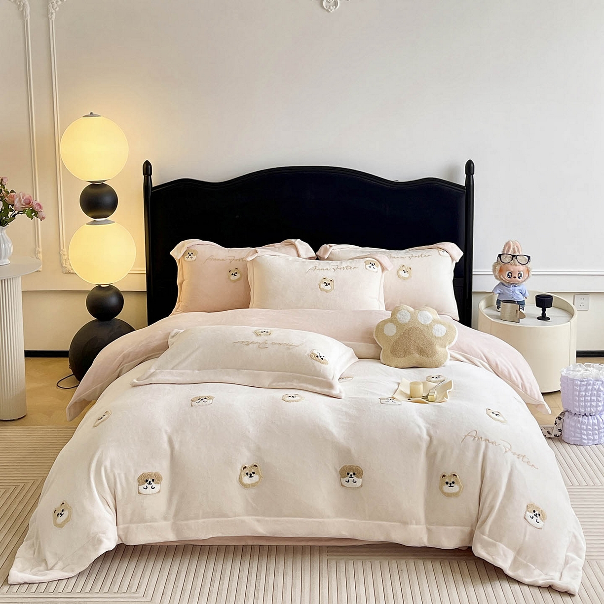 91家纺网 家纺一手货源 找家纺  2025新款A类双面加厚保暖加绒宝宝绒刺绣被套床单卡通可爱床上用品牛奶绒四件套-元气萌宝 元气萌宝-米粉