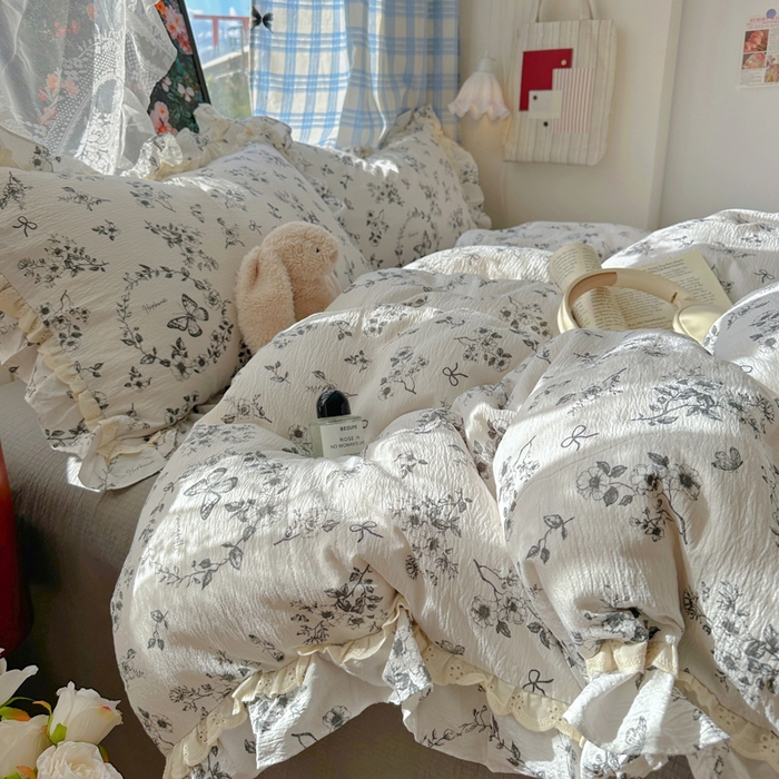 91家纺网 家纺一手货源 找家纺 阿曼达 2025新款法式双边印花花边款四件套 法式双边-秘密花园