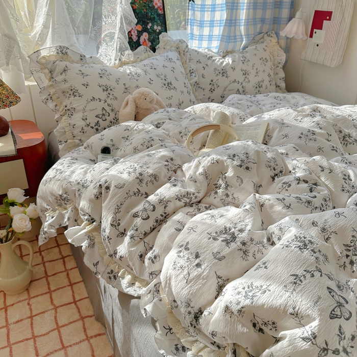 91家纺网 家纺一手货源 找家纺 阿曼达 2025新款法式双边印花花边款四件套 法式双边-秘密花园