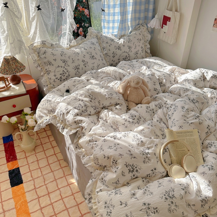 91家纺网 家纺一手货源 找家纺 阿曼达 2025新款法式双边印花花边款四件套 法式双边-秘密花园