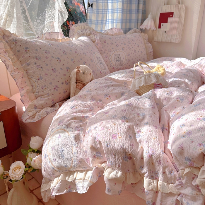 91家纺网 家纺一手货源 找家纺 阿曼达 2025新款法式双边印花花边款四件套 法式双边-甜心